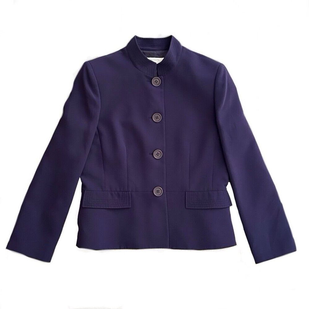 TAHARI Arthur Levine Women's Notch‎ Mandarin Collar Purple Blazer Lined Size 14